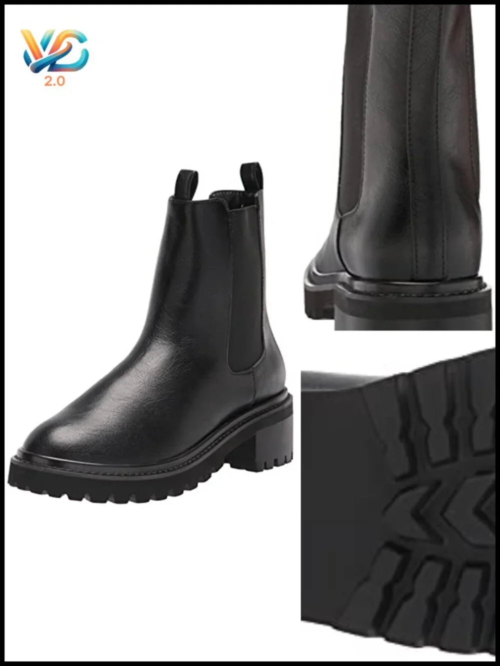 Chunky Sole Pull-On Chelsea Boots Faux Leather Block Heel Ankle Booties